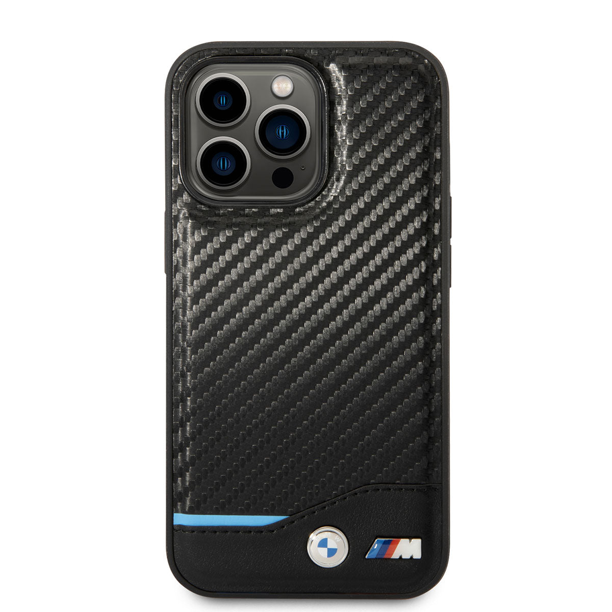 Apple iPhone 14 Pro Kılıf BMW PU Deri Ve Karbon Dizayn Kapak Siyah