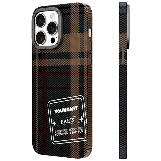Apple iPhone 14 Pro Kılıf Ekose Desenli Youngkit Gezhi Serisi Kapak Kahverengi