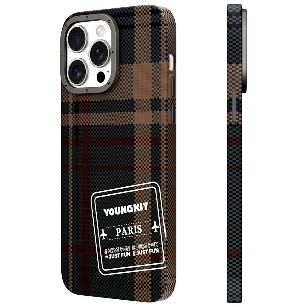 Apple iPhone 14 Pro Kılıf Ekose Desenli Youngkit Gezhi Serisi Kapak Kırmızı