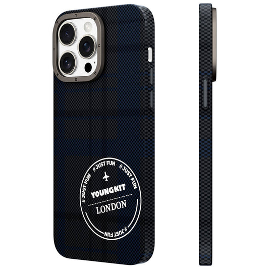 Apple iPhone 14 Pro Kılıf Ekose Desenli Youngkit Gezhi Serisi Kapak Mavi