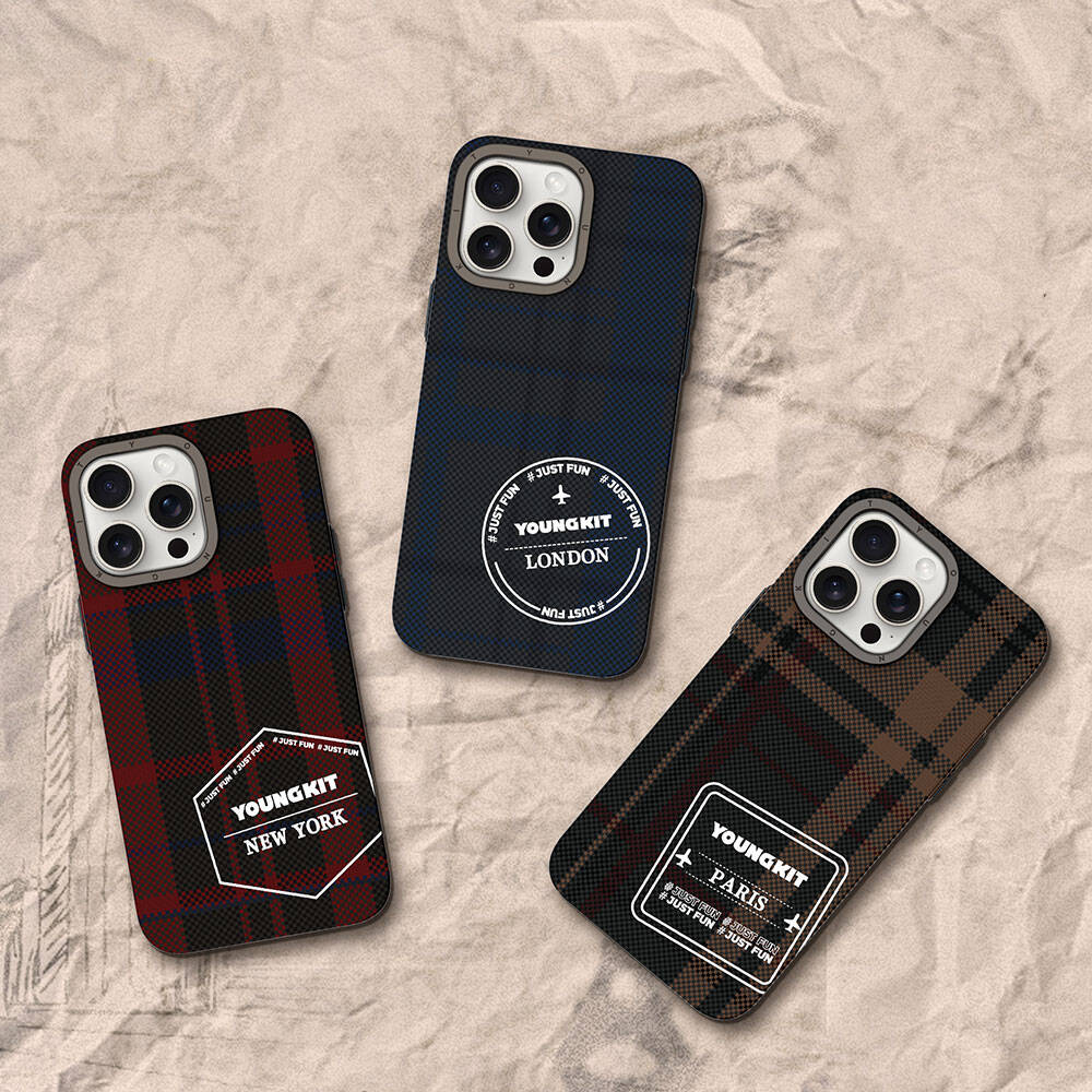 Apple iPhone 14 Pro Kılıf Ekose Desenli Youngkit Gezhi Serisi Kapak Kahverengi