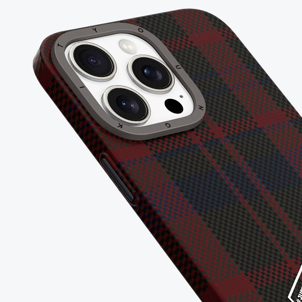 Apple iPhone 14 Pro Kılıf Ekose Desenli Youngkit Gezhi Serisi Kapak Kahverengi