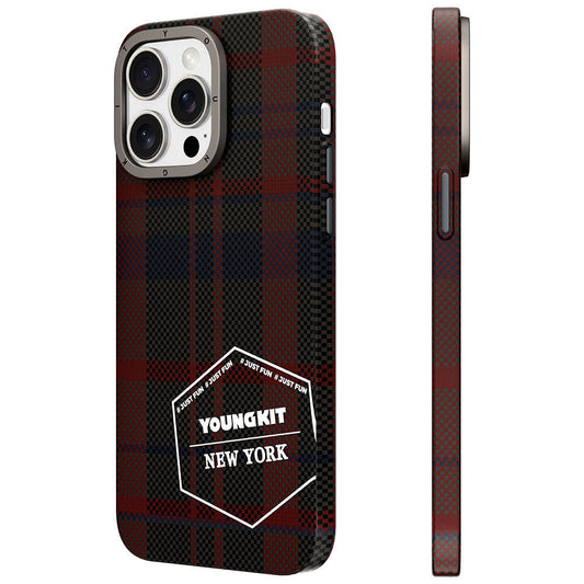 Apple iPhone 14 Pro Kılıf Ekose Desenli Youngkit Gezhi Serisi Kapak Kırmızı