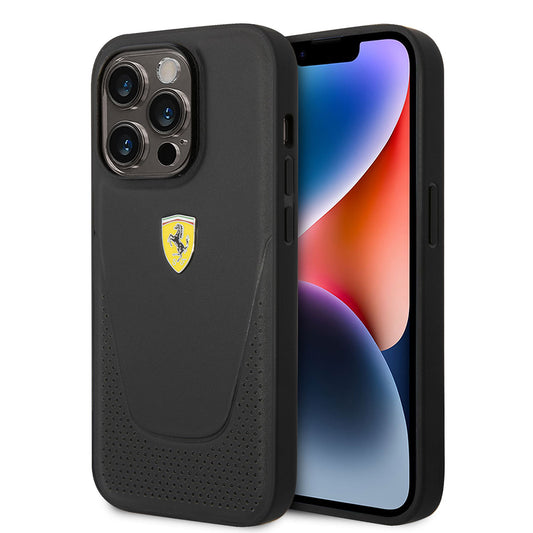 Apple iPhone 14 Pro Kılıf Ferrari Deri Delikli Dizayn Kapak Kırmızı