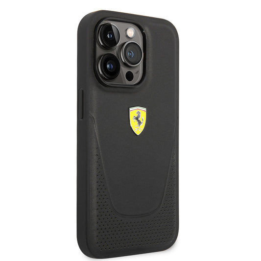 Apple iPhone 14 Pro Kılıf Ferrari Deri Delikli Dizayn Kapak Siyah