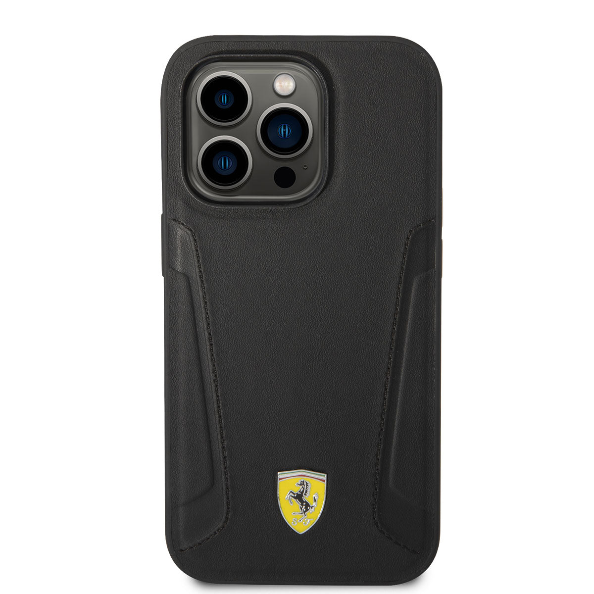 Apple iPhone 14 Pro Kılıf Ferrari M-safe Şarj Özellikli Deri Kenarları Damgalı Dizayn Kapak Kırmızı