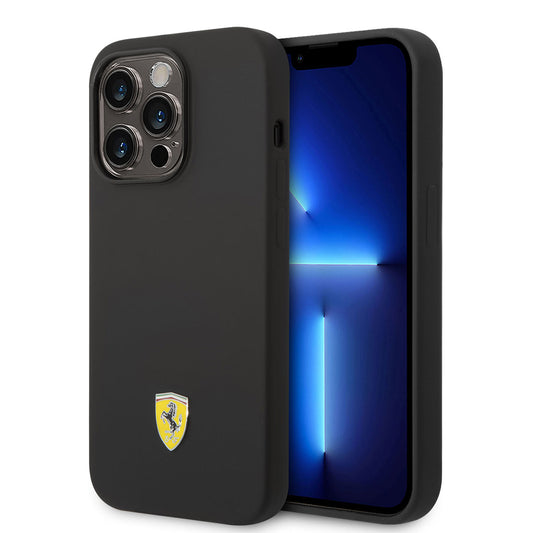 Apple iPhone 14 Pro Kılıf Ferrari M-safe Şarj Özellikli Silikon Metal Logo Dizayn Kapak Kırmızı