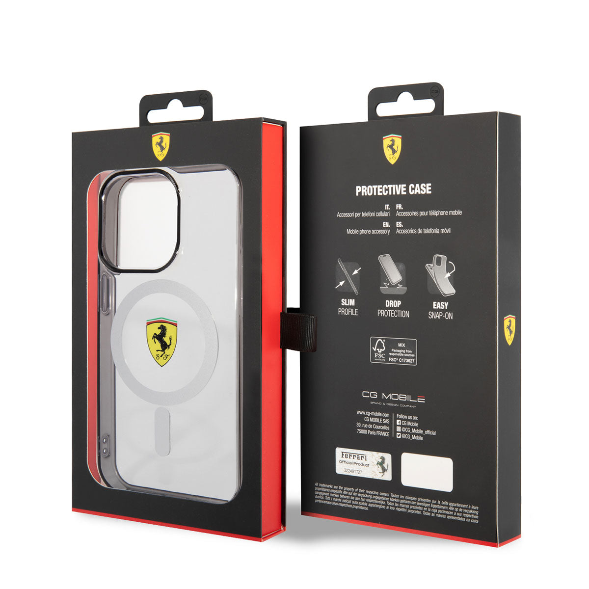 Apple iPhone 14 Pro Kılıf Ferrari M-safe Şarj Özellikli Transparan Dizayn Kapak Renksiz