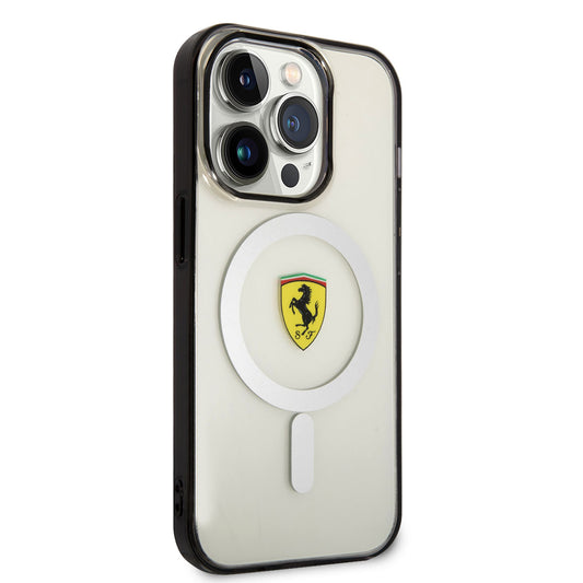 Apple iPhone 14 Pro Kılıf Ferrari M-safe Şarj Özellikli Transparan Dizayn Kapak Renksiz