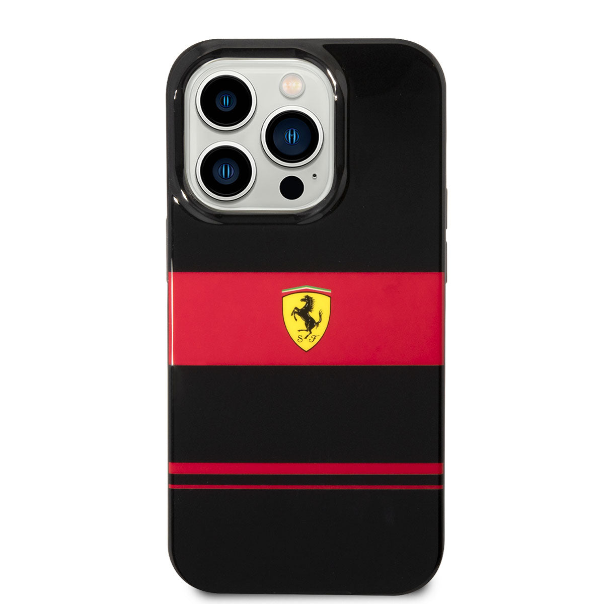 Apple iPhone 14 Pro Kılıf Ferrari Orjinal Lisanslı M-safe Şarj Özellikli Yatay Çizgili Dizayn Kapak Siyah