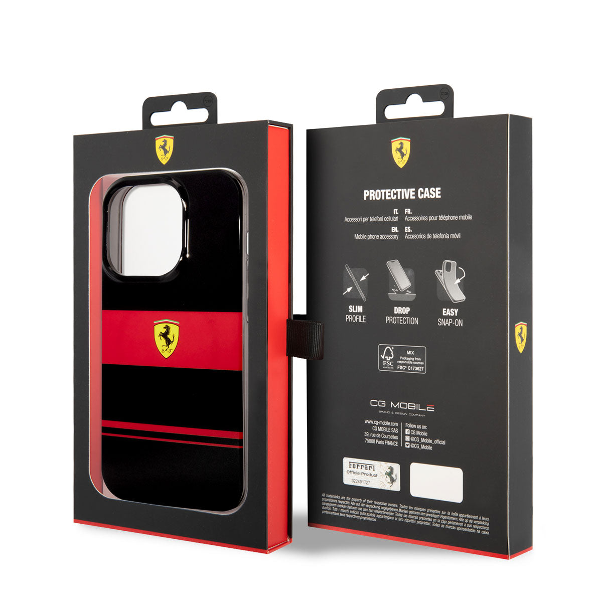 Apple iPhone 14 Pro Kılıf Ferrari Orjinal Lisanslı M-safe Şarj Özellikli Yatay Çizgili Dizayn Kapak Siyah