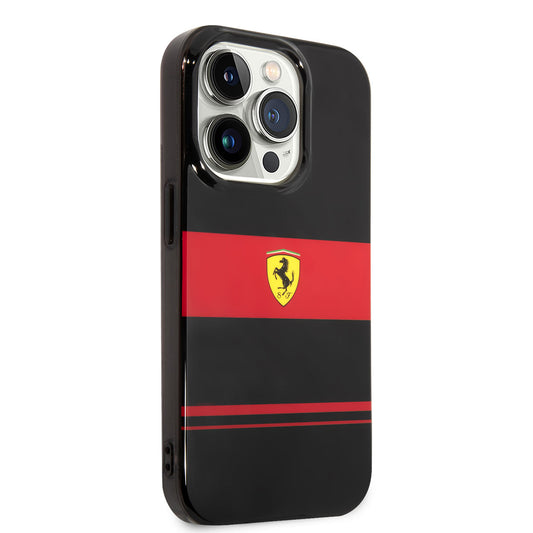 Apple iPhone 14 Pro Kılıf Ferrari Orjinal Lisanslı M-safe Şarj Özellikli Yatay Çizgili Dizayn Kapak Siyah
