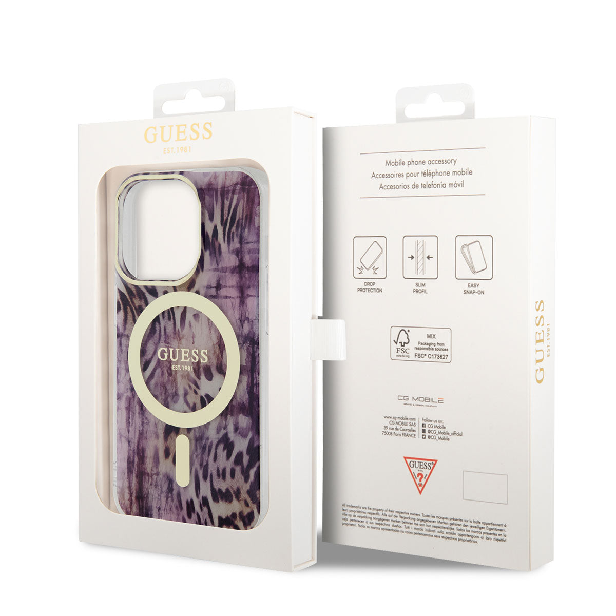 Apple iPhone 14 Pro Kılıf GUESS M-safe Şarj Özellikli Leopar Desenli Kapak Kahverengi