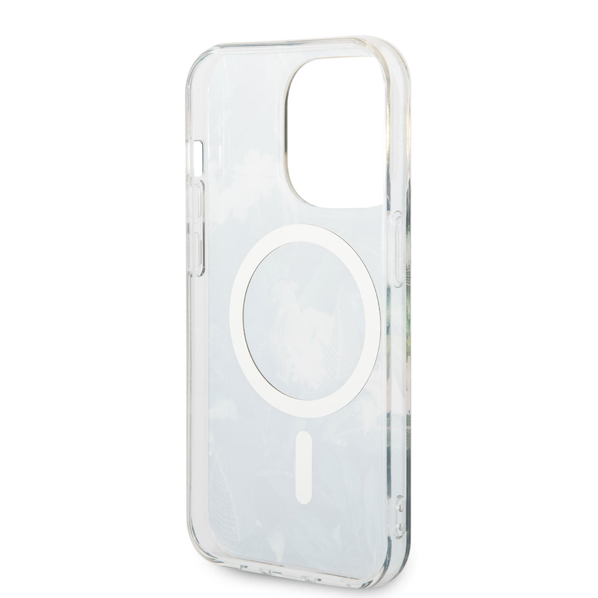 Apple iPhone 14 Pro Kılıf GUESS M-safe Şarj Özellikli Yaprak Desenli M-safe Şarj Kablolu Kapak Pembe