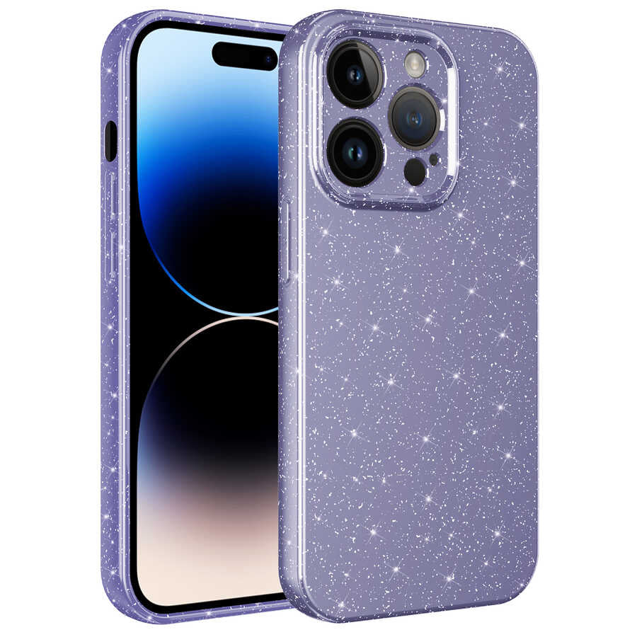 Apple iPhone 14 Pro Kılıf Kamera Korumalı Simli Lüks Zore Koton Kapak