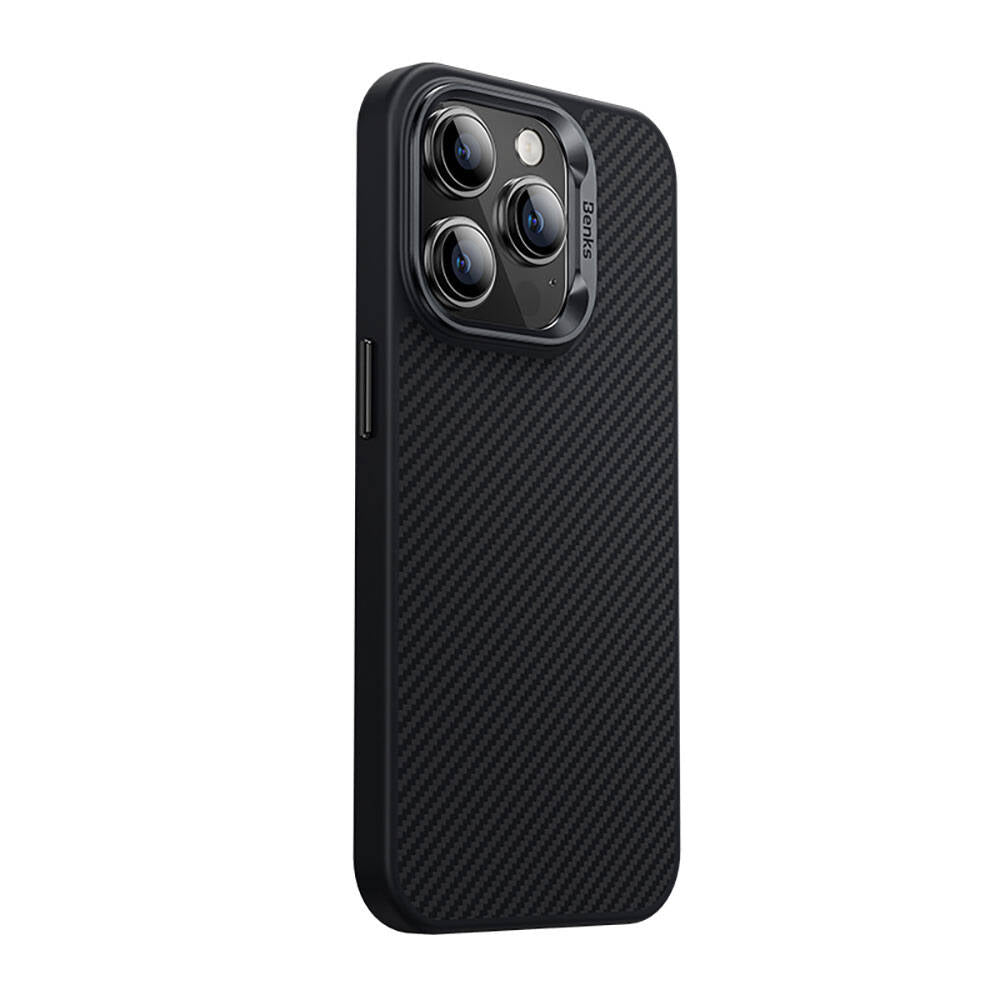 Apple iPhone 14 Pro Kılıf Karbon Fiber M-safe Şarj Özellikli Benks Hybrid ArmorPro 600D Kevlar Kapak