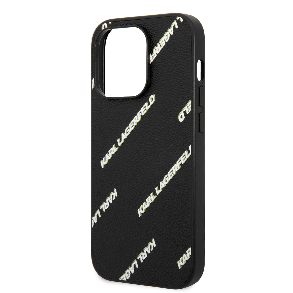 Apple iPhone 14 Pro Kılıf Karl Lagerfeld PU Suni Deri Logolu Dizayn Kapak Siyah