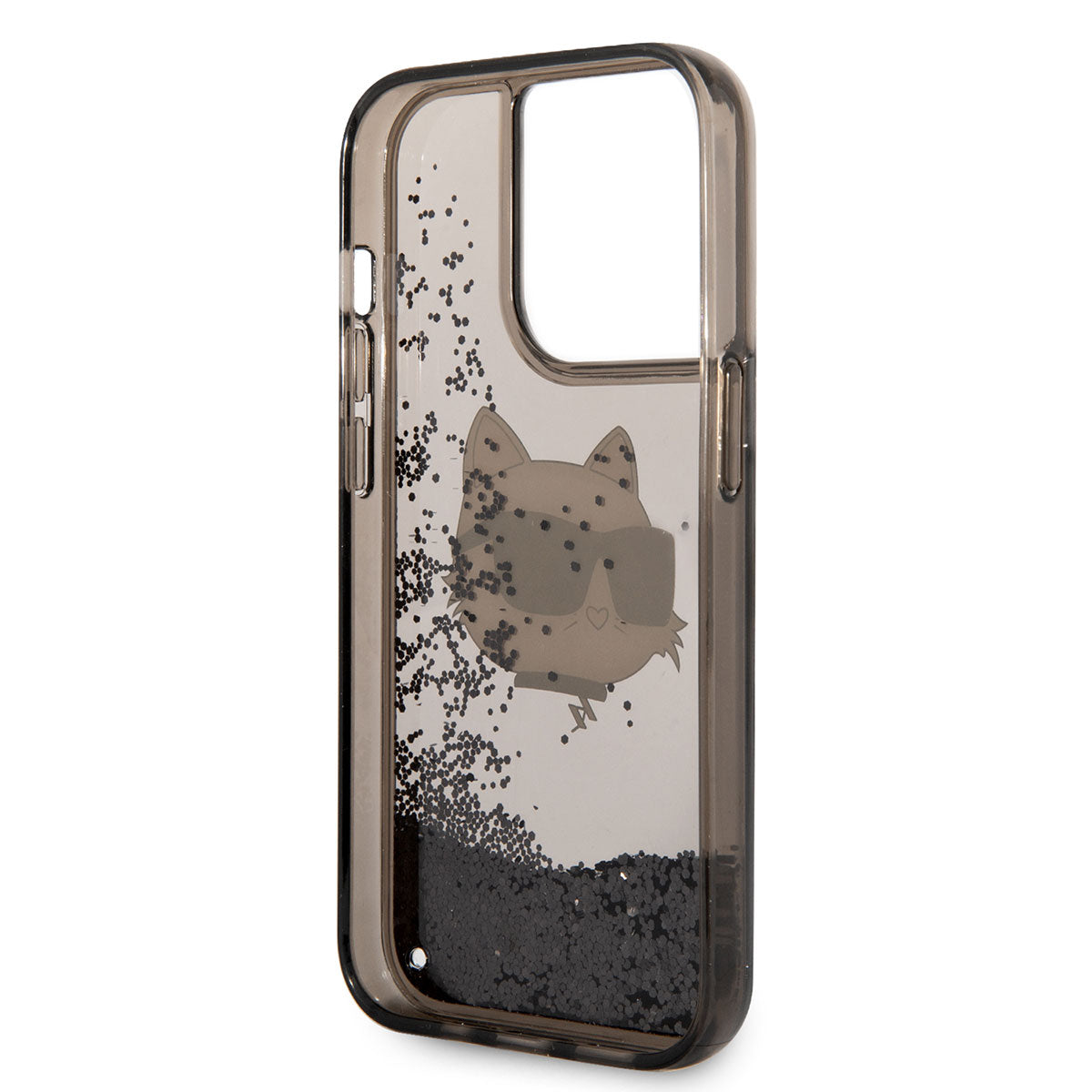 Apple iPhone 14 Pro Kılıf Karl Lagerfeld Sıvılı Simli Choupette Head Dizayn Kapak Siyah