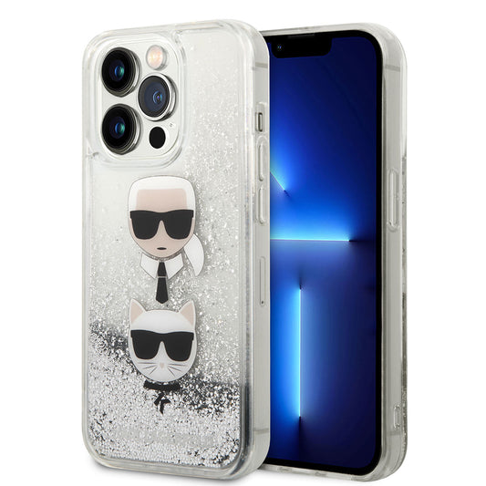 Apple iPhone 14 Pro Kılıf Karl Lagerfeld Sıvılı Simli K&C Head Dizayn Kapak Gold