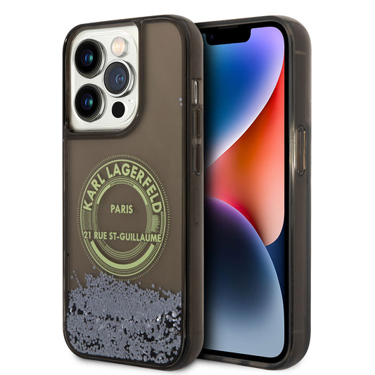 Apple iPhone 14 Pro Kılıf Karl Lagerfeld Sıvılı Simli RSG Dizayn Kapak Pembe