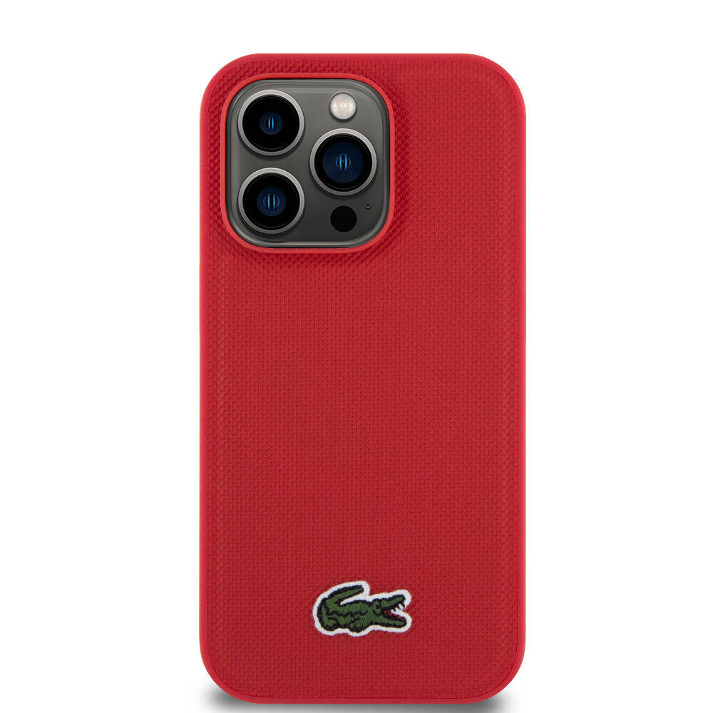 Apple iPhone 14 Pro Kılıf Lacoste Orjinal Lisanslı PU Pike Desenli Arka Yüzey İkonik Timsah Dokuma Logolu Kapak Kırmızı