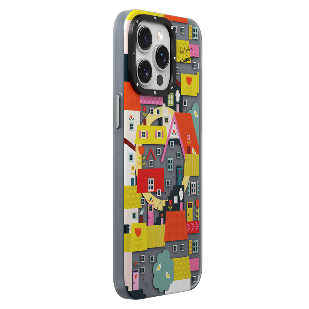 Apple iPhone 14 Pro Kılıf M-safe Şarj Özellikli Bee Brown Tasarımlı Youngkit Colorful Life Serisi Kapak Sarı