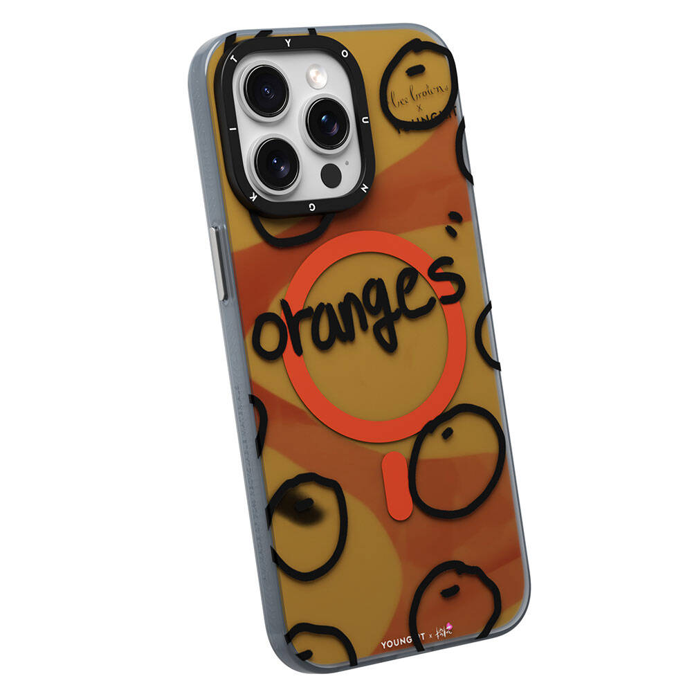 Apple iPhone 14 Pro Kılıf M-safe Şarj Özellikli Bee Brown Tasarımlı Youngkit Funny Serisi Kapak Turuncu