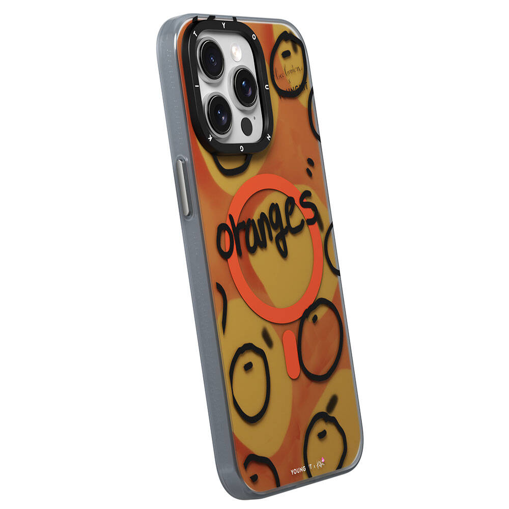 Apple iPhone 14 Pro Kılıf M-safe Şarj Özellikli Bee Brown Tasarımlı Youngkit Funny Serisi Kapak Turuncu