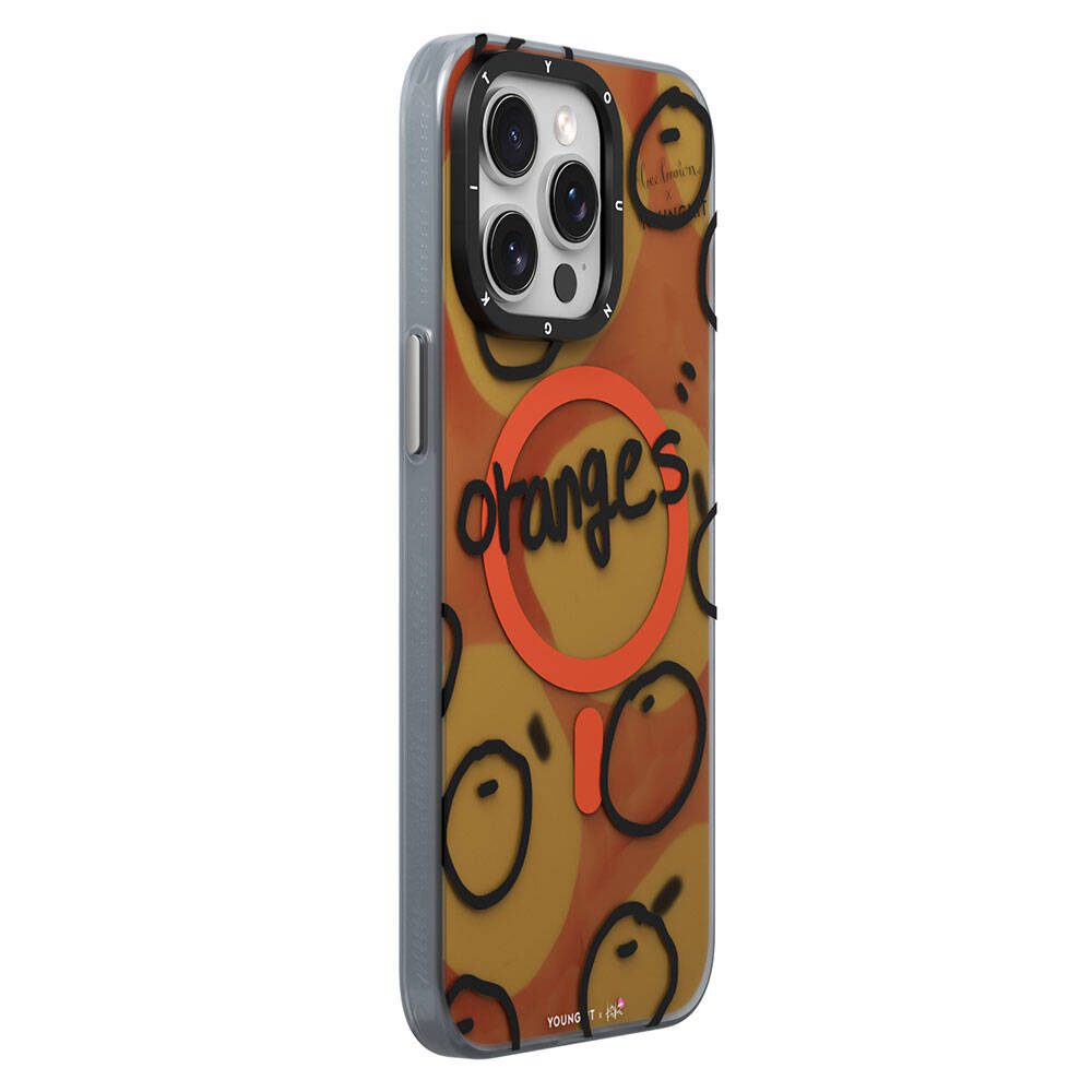 Apple iPhone 14 Pro Kılıf M-safe Şarj Özellikli Bee Brown Tasarımlı Youngkit Funny Serisi Kapak Turuncu