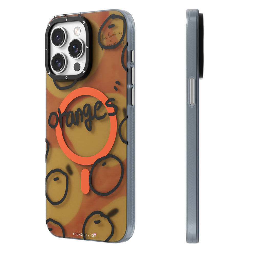 Apple iPhone 14 Pro Kılıf M-safe Şarj Özellikli Bee Brown Tasarımlı Youngkit Funny Serisi Kapak Turuncu