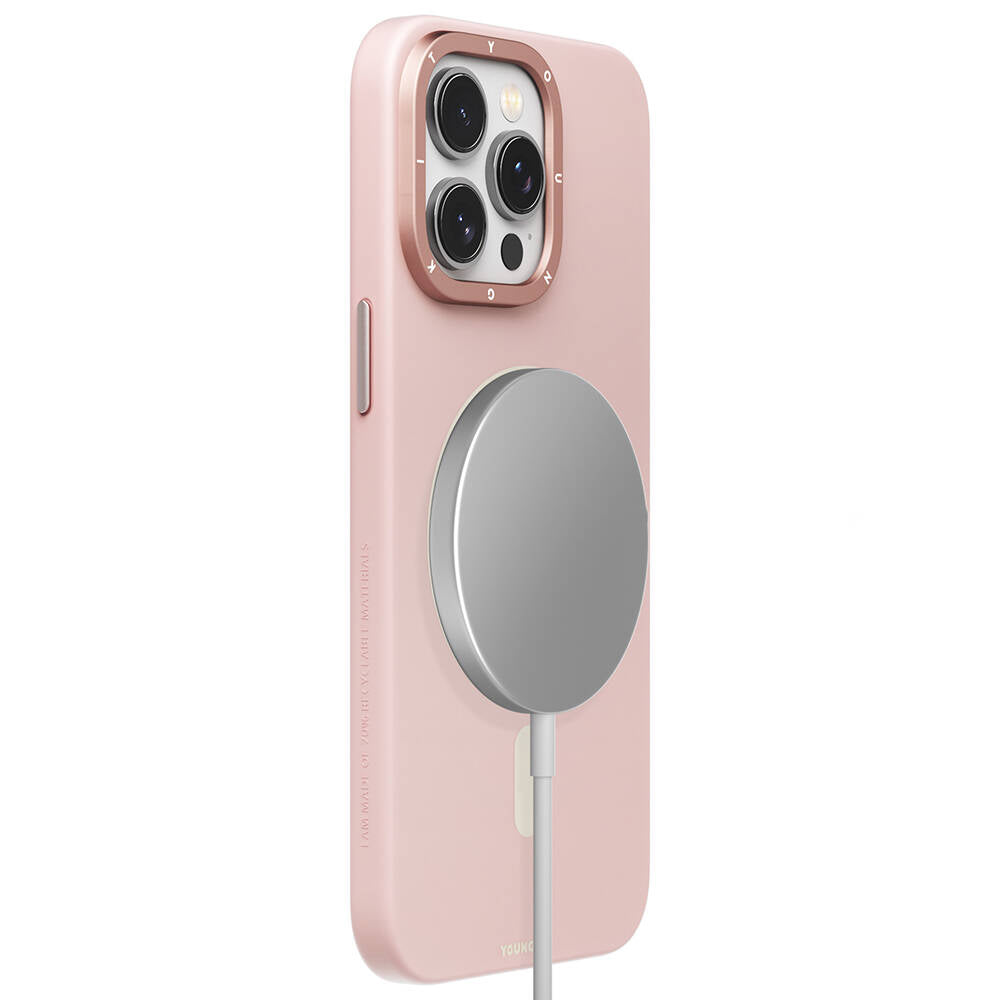Apple iPhone 14 Pro Kılıf M-safe Şarj Özellikli Çizilmeye ve Aşınmaya Dayanıklı Youngkit Velvet Serisi Kapak Pembe