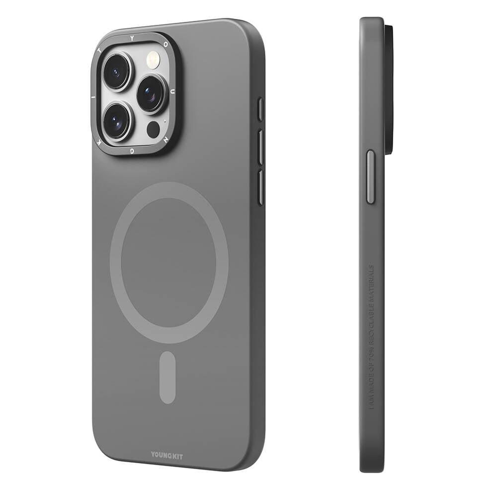 Apple iPhone 14 Pro Kılıf M-safe Şarj Özellikli Çizilmeye ve Aşınmaya Dayanıklı Youngkit Velvet Serisi Kapak Gri