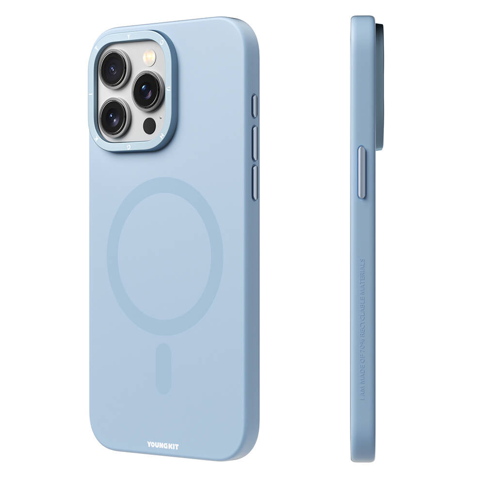 Apple iPhone 14 Pro Kılıf M-safe Şarj Özellikli Çizilmeye ve Aşınmaya Dayanıklı Youngkit Velvet Serisi Kapak Mavi