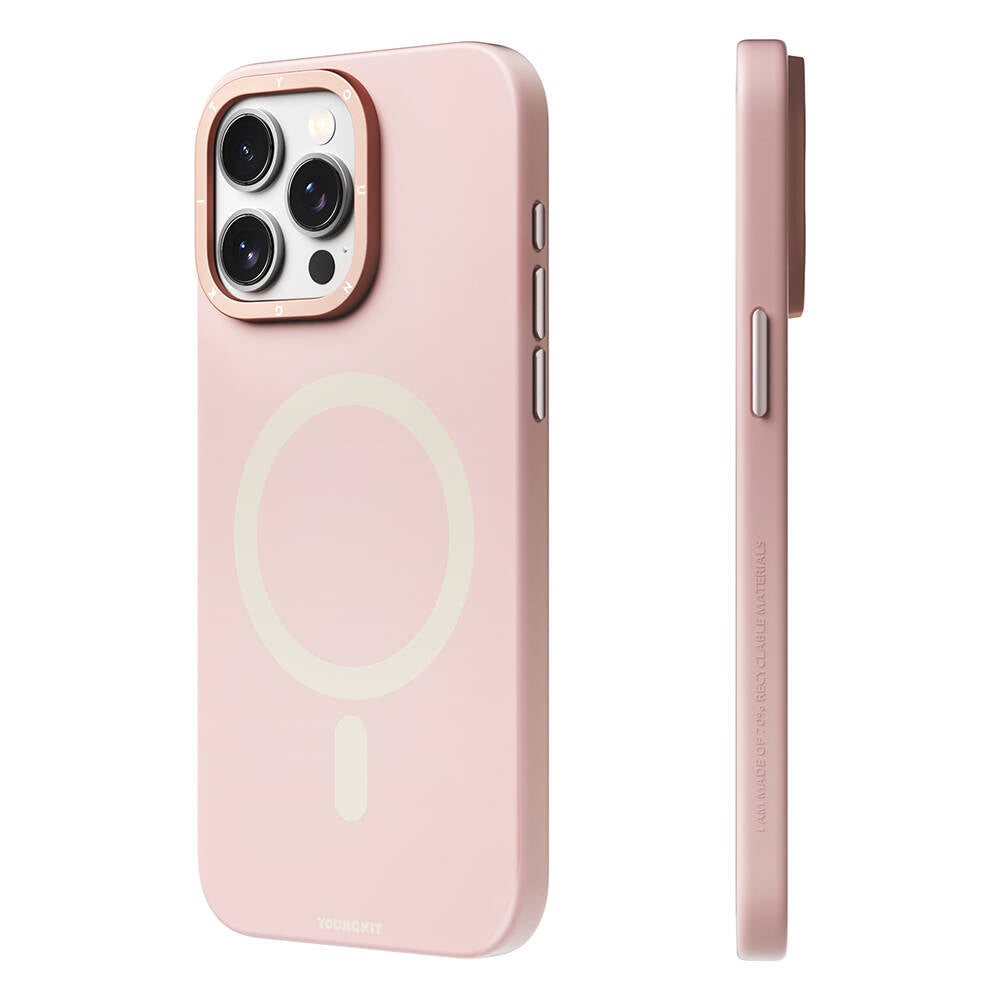 Apple iPhone 14 Pro Kılıf M-safe Şarj Özellikli Çizilmeye ve Aşınmaya Dayanıklı Youngkit Velvet Serisi Kapak Pembe