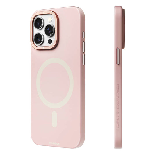 Apple iPhone 14 Pro Kılıf M-safe Şarj Özellikli Çizilmeye ve Aşınmaya Dayanıklı Youngkit Velvet Serisi Kapak Pembe