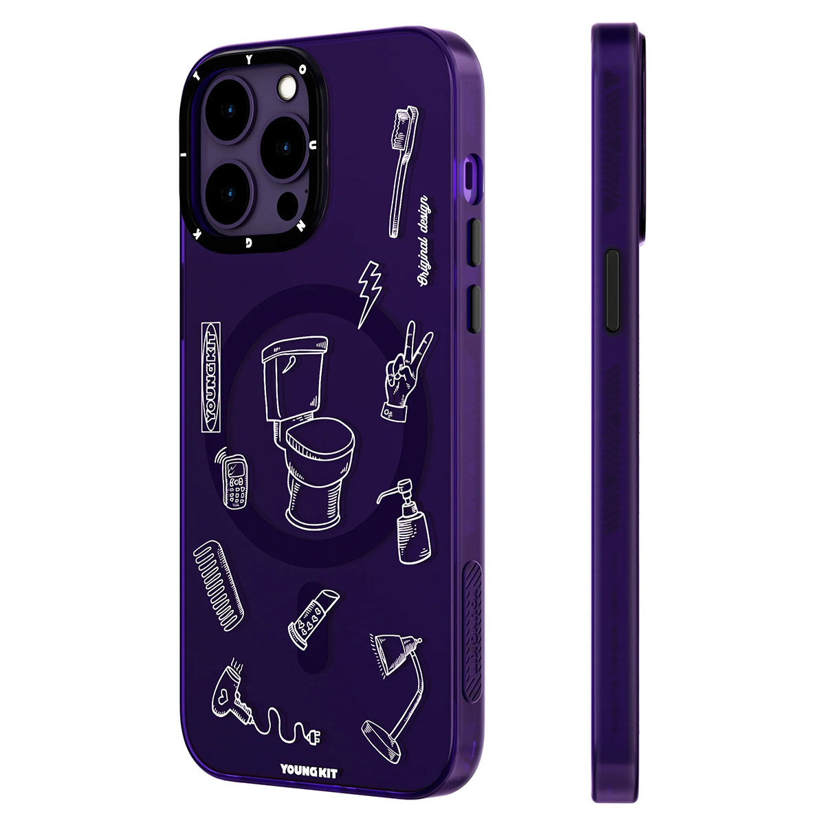Apple iPhone 14 Pro Kılıf M-safe Şarj Özellikli Desenli Youngkit Plaything Serisi Kapak Mor