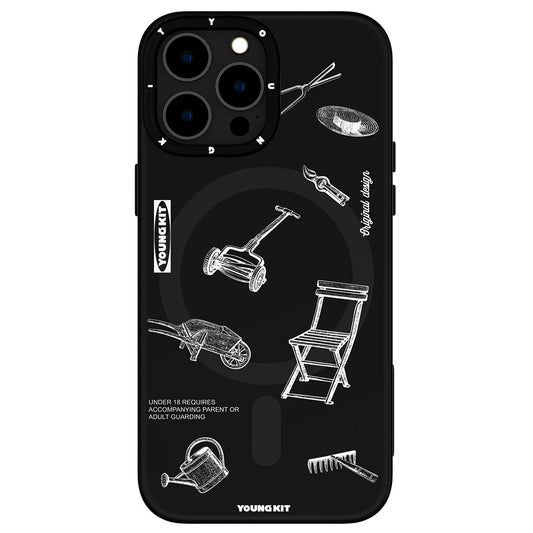Apple iPhone 14 Pro Kılıf M-safe Şarj Özellikli Desenli Youngkit Plaything Serisi Kapak Siyah
