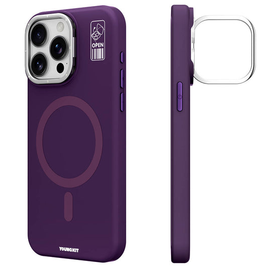 Apple iPhone 14 Pro Kılıf M-safe Şarj Özellikli Kamera Standlı Youngkit Bitty Cream Kapak Siyah