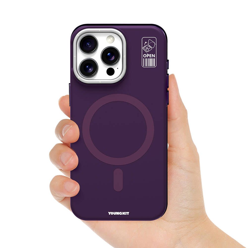 Apple iPhone 14 Pro Kılıf M-safe Şarj Özellikli Kamera Standlı Youngkit Bitty Cream Kapak Mor
