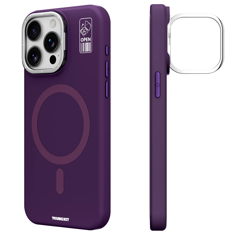 Apple iPhone 14 Pro Kılıf M-safe Şarj Özellikli Kamera Standlı Youngkit Bitty Cream Kapak Mor