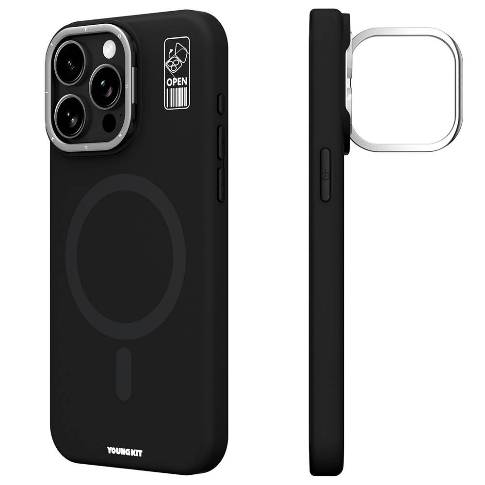 Apple iPhone 14 Pro Kılıf M-safe Şarj Özellikli Kamera Standlı Youngkit Bitty Cream Kapak Siyah