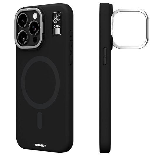 Apple iPhone 14 Pro Kılıf M-safe Şarj Özellikli Kamera Standlı Youngkit Bitty Cream Kapak Siyah