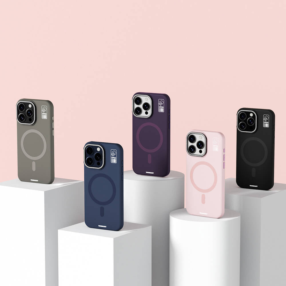 Apple iPhone 14 Pro Kılıf M-safe Şarj Özellikli Kamera Standlı Youngkit Bitty Cream Kapak Siyah