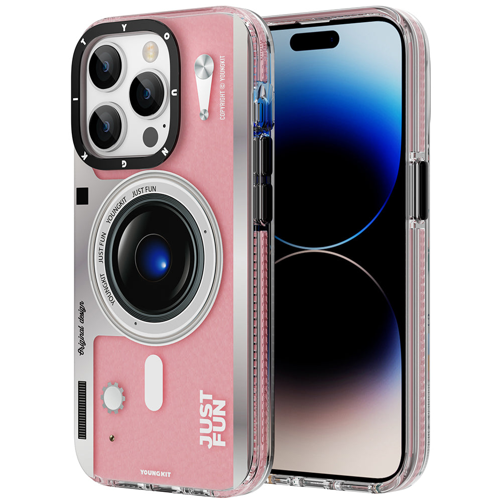 Apple iPhone 14 Pro Kılıf M-safe Şarj Özellikli Lens Figürlü YoungKit Art Film Serisi Kapak Pembe