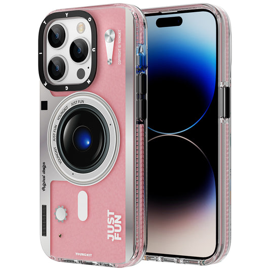 Apple iPhone 14 Pro Kılıf M-safe Şarj Özellikli Lens Figürlü YoungKit Art Film Serisi Kapak Pembe