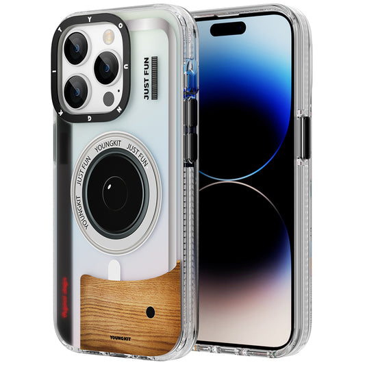Apple iPhone 14 Pro Kılıf M-safe Şarj Özellikli Lens Figürlü YoungKit Art Film Serisi Kapak Beyaz