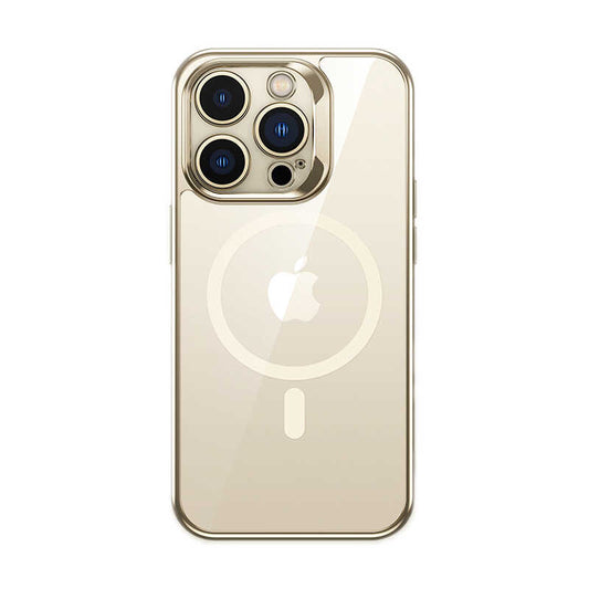 Apple iPhone 14 Pro Kılıf M-safe Şarj Özellikli Premium Cam Arka Yüzey Benks Electroplated Kapak Derin Mor
