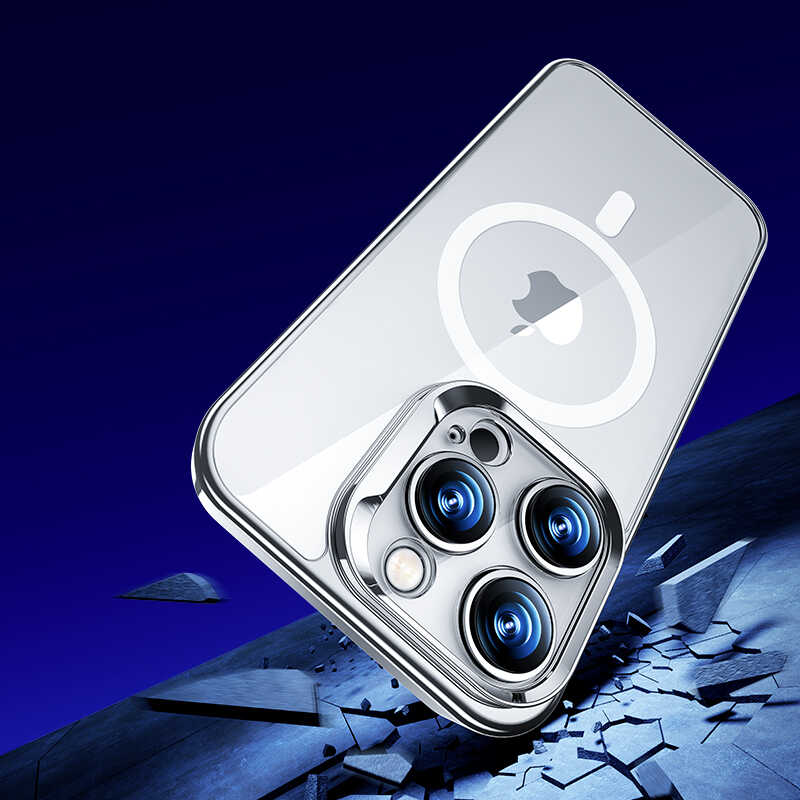 Apple iPhone 14 Pro Kılıf M-safe Şarj Özellikli Premium Cam Arka Yüzey Benks Electroplated Kapak Siyah