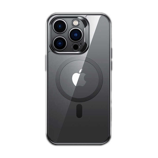 Apple iPhone 14 Pro Kılıf M-safe Şarj Özellikli Premium Cam Arka Yüzey Benks Electroplated Kapak Siyah