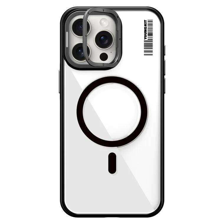 Apple iPhone 14 Pro Kılıf M-safe Şarj Özellikli Sararma Önleyici Youngkit Crystal Grid Kapak Mor
